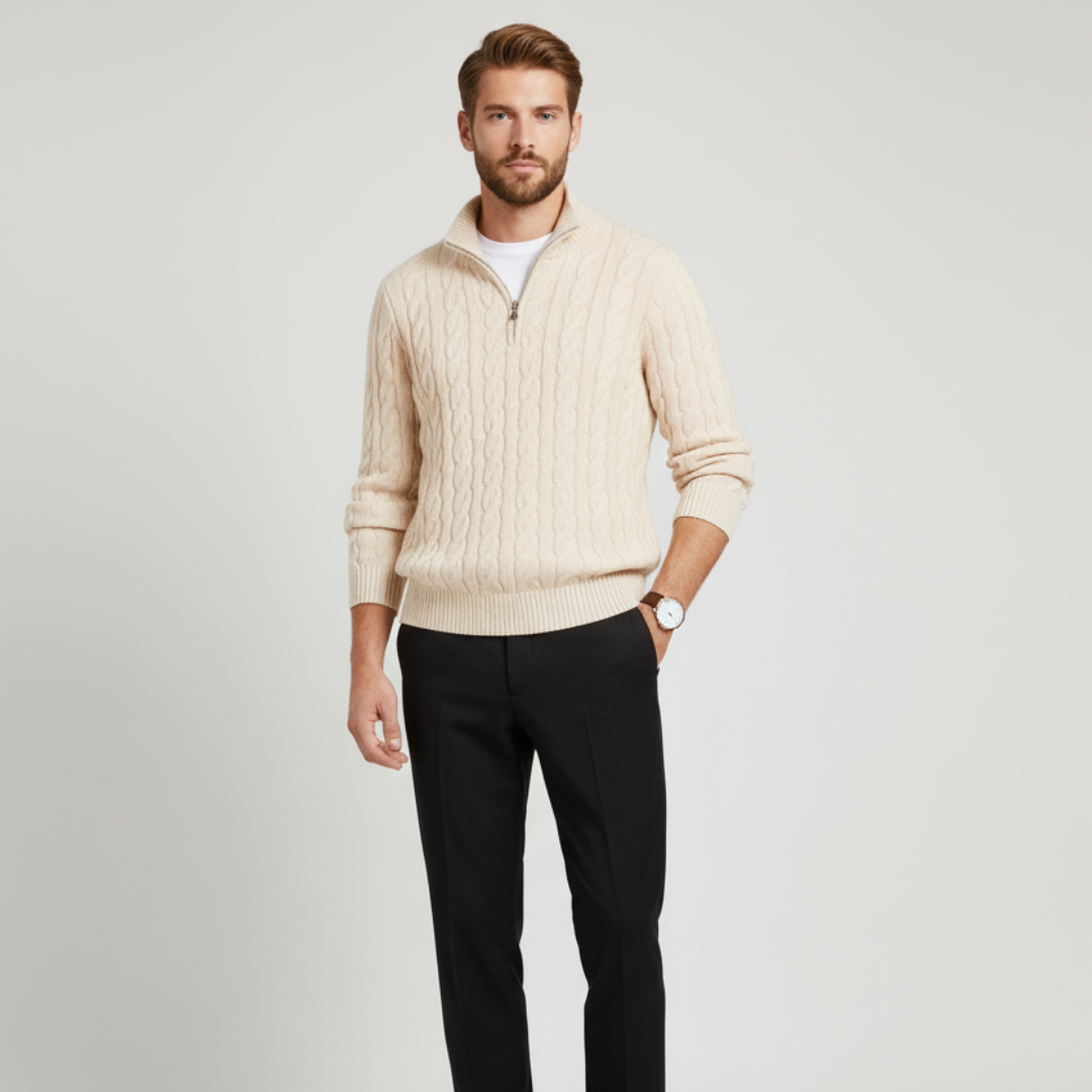 Half zip ribbed sweater, product photo