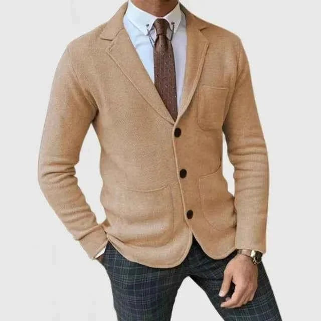 Knit Blazer Notch Lapel Regular Fit in khaki, front view