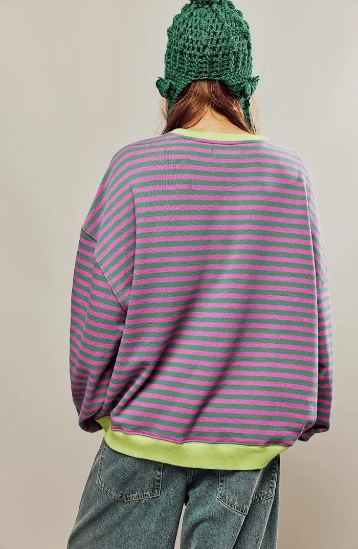 Striped Sweatshirt Relaxed Crew-Neck Top