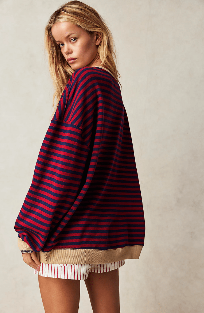 Striped Sweatshirt Relaxed Crew-Neck Top