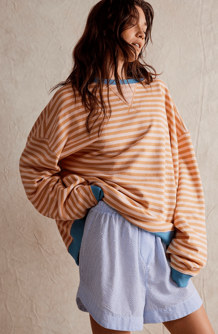 Striped Sweatshirt Relaxed Crew-Neck Top