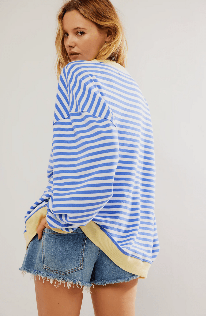 Striped Sweatshirt Relaxed Crew-Neck Top