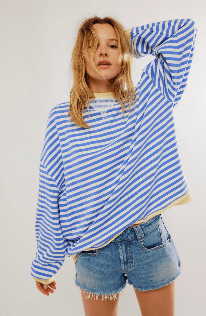 Striped Sweatshirt Relaxed Crew-Neck Top
