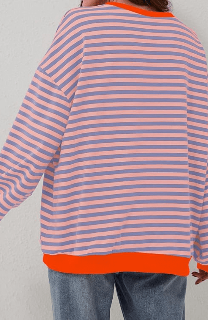 Striped Sweatshirt Relaxed Crew-Neck Top