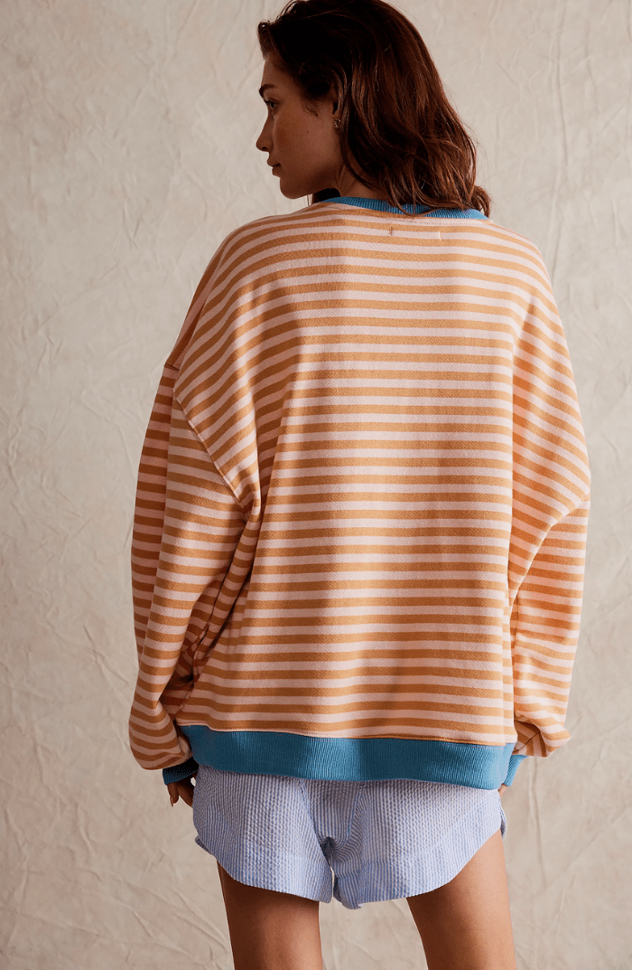 Striped Sweatshirt Relaxed Crew-Neck Top
