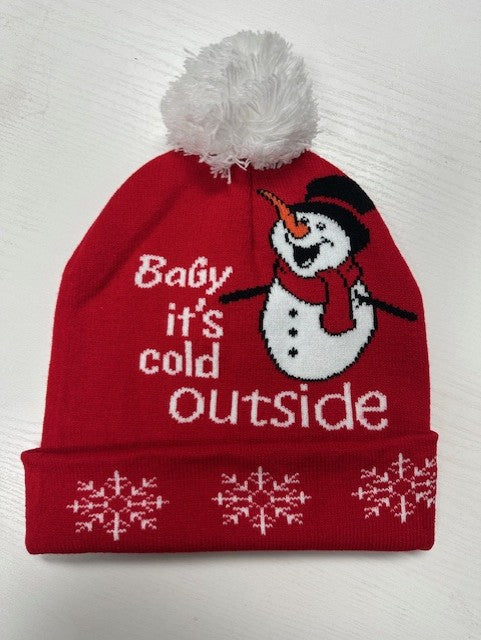 Pom-pom snowflake knit beanie, front view