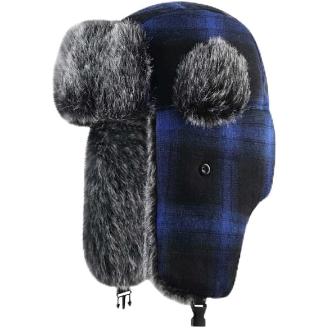 Faux-fur lined trapper hat in black, front view