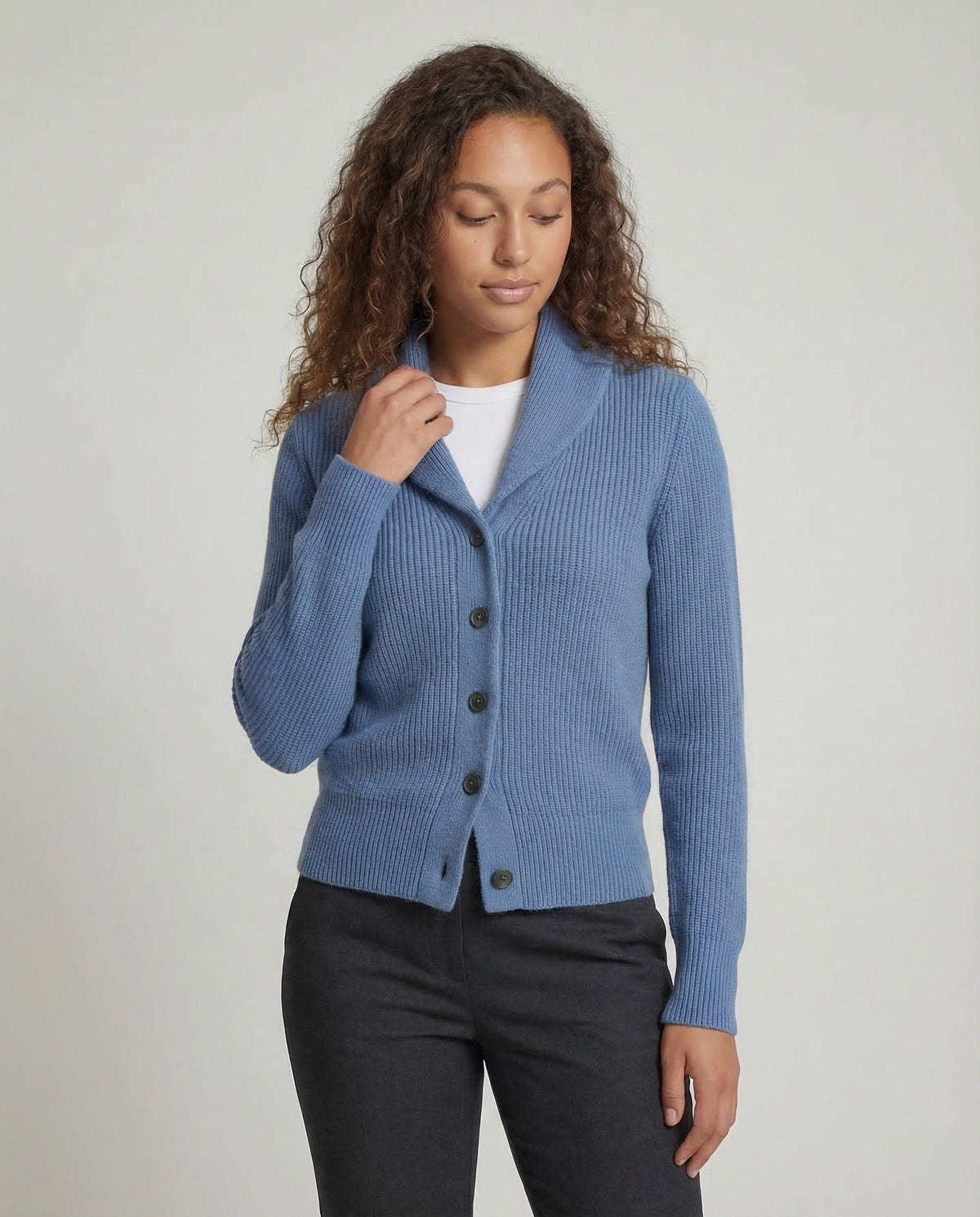 Knit Cardigan - Lapel Collar Button Front