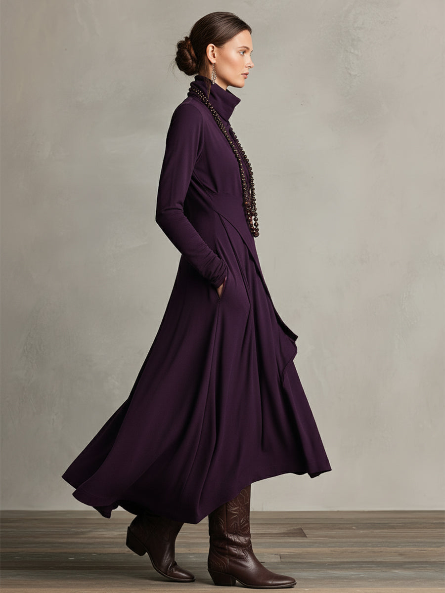Dress Draped Elegant Long Sleeve