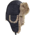Warm windproof fleece-lined trapper hat in black, front view