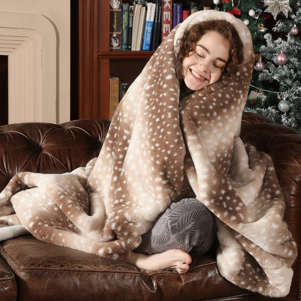 Faux Fur Blanket Fawn Print Reversible