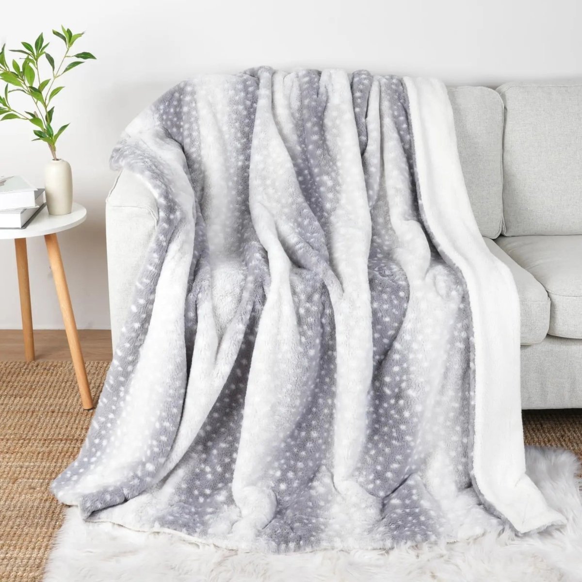 Faux Fur Blanket Fawn Print Reversible