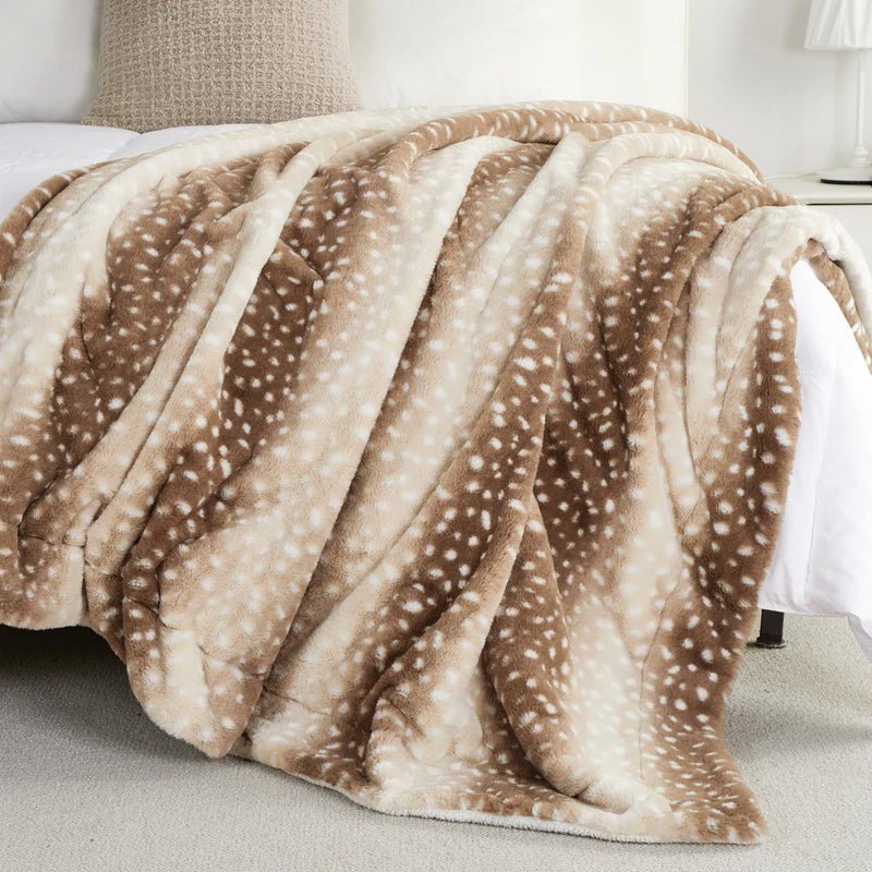 Faux Fur Blanket Fawn Print Reversible