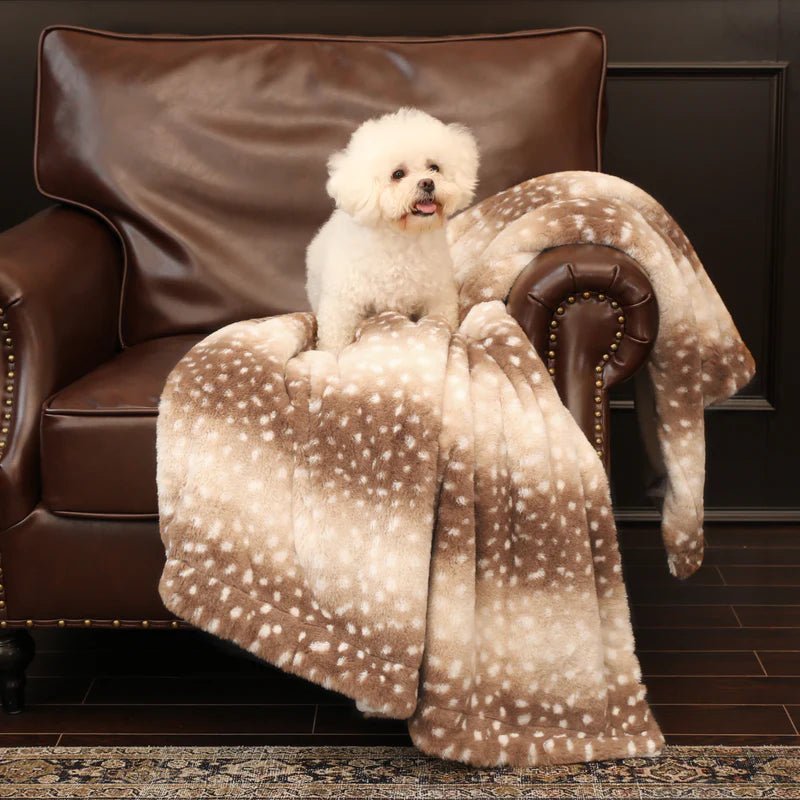 Faux Fur Blanket Fawn Print Reversible