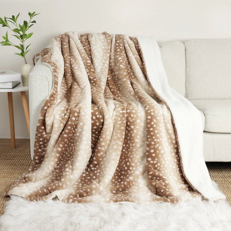 Faux Fur Blanket Fawn Print Reversible