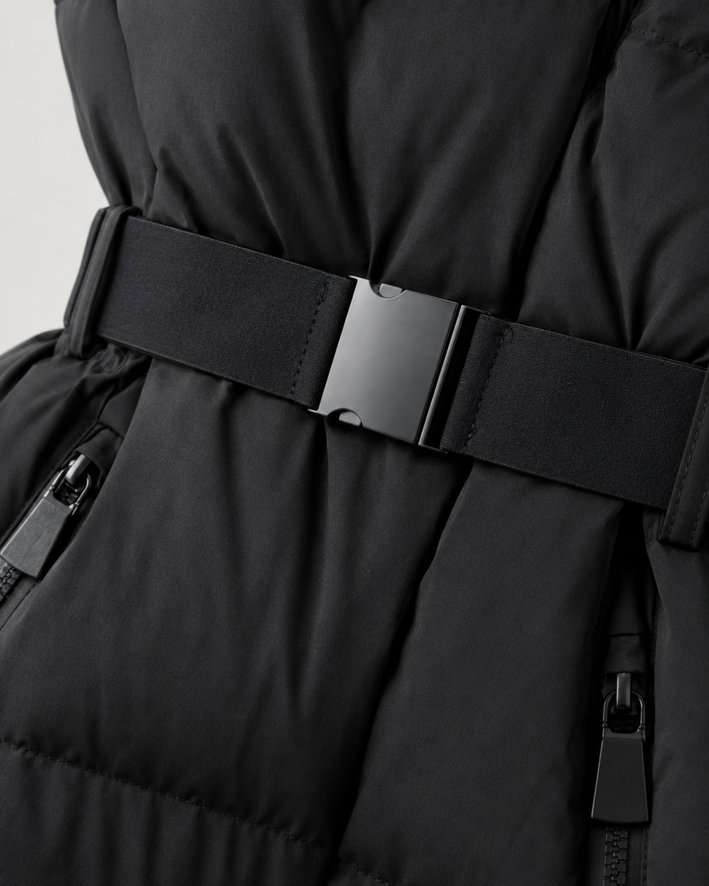 Belted Puffer Jacket Detachable Hood