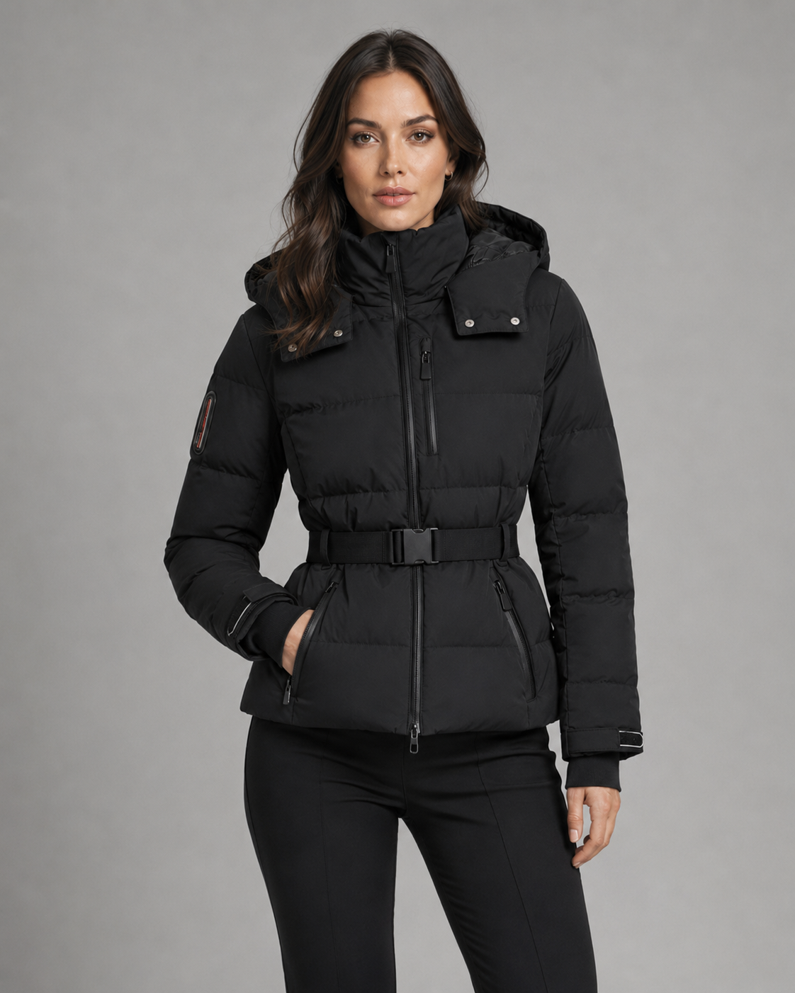 Belted Puffer Jacket Detachable Hood