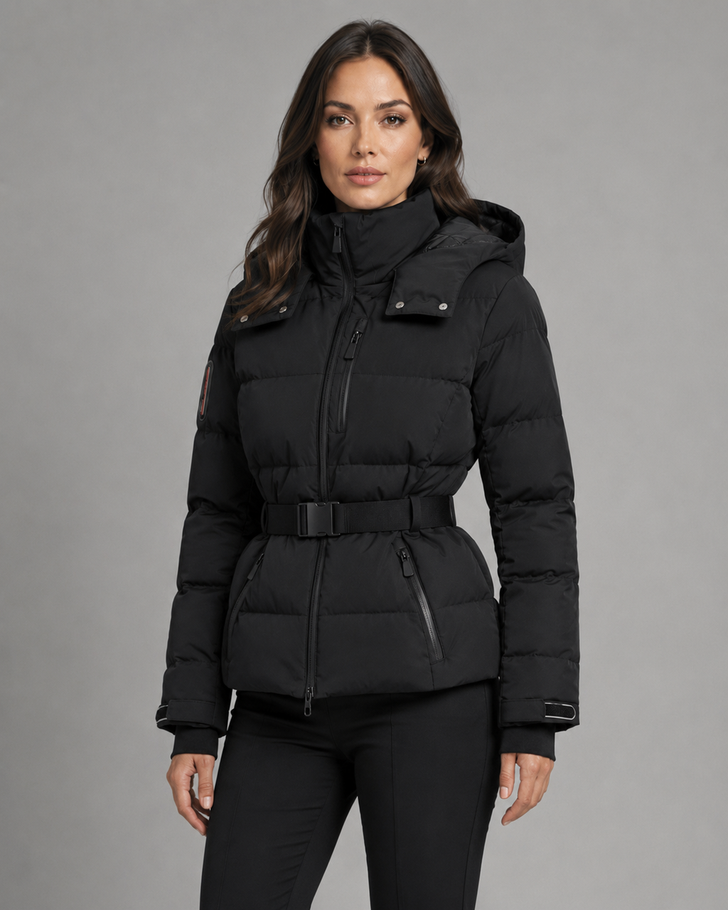Belted Puffer Jacket Detachable Hood