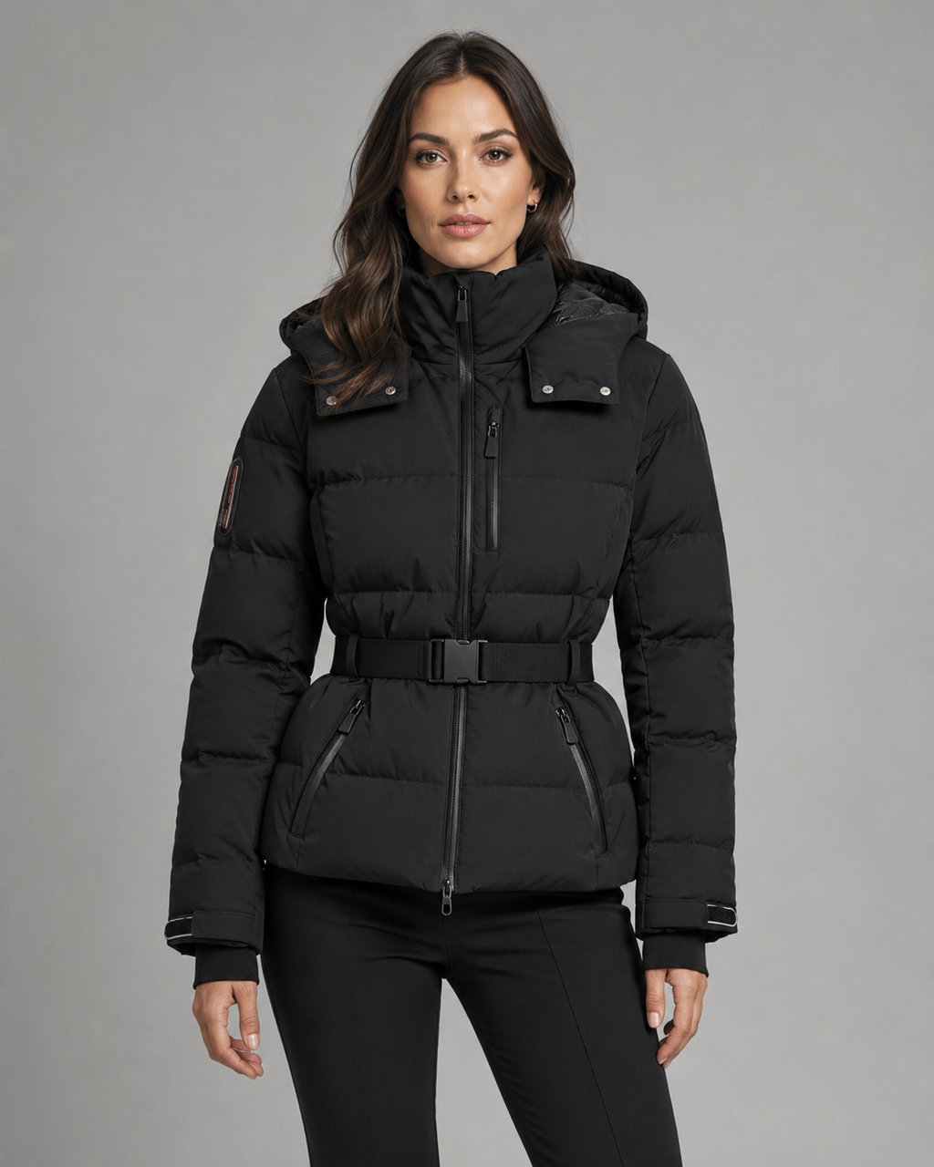 Belted Puffer Jacket Detachable Hood
