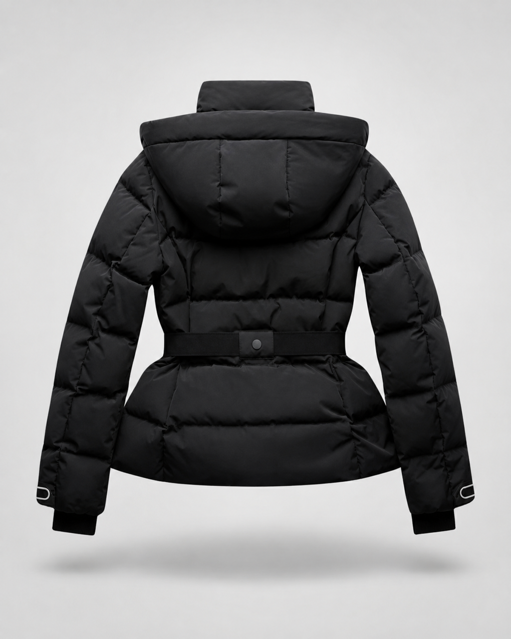 Belted Puffer Jacket Detachable Hood