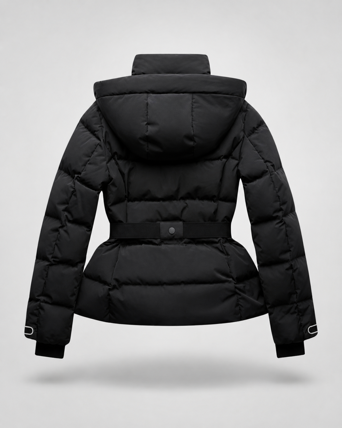Belted Puffer Jacket Detachable Hood
