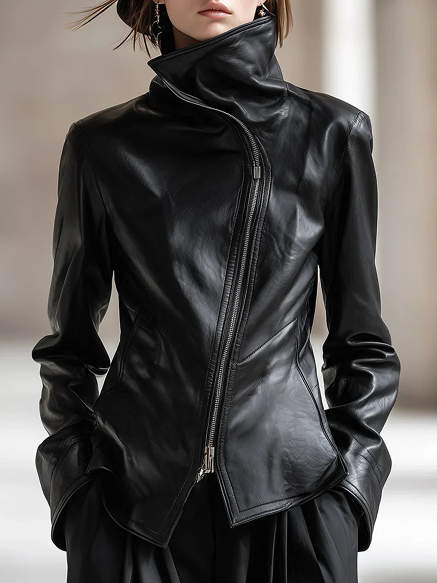 Leather-Look Biker Jacket Asymmetric Zip