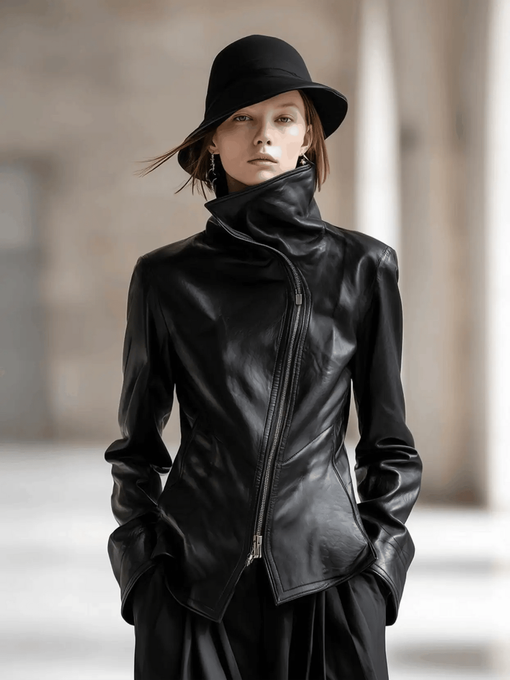 Leather-Look Biker Jacket Asymmetric Zip