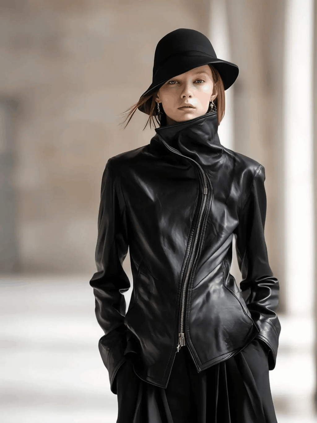 Leather-Look Biker Jacket Asymmetric Zip
