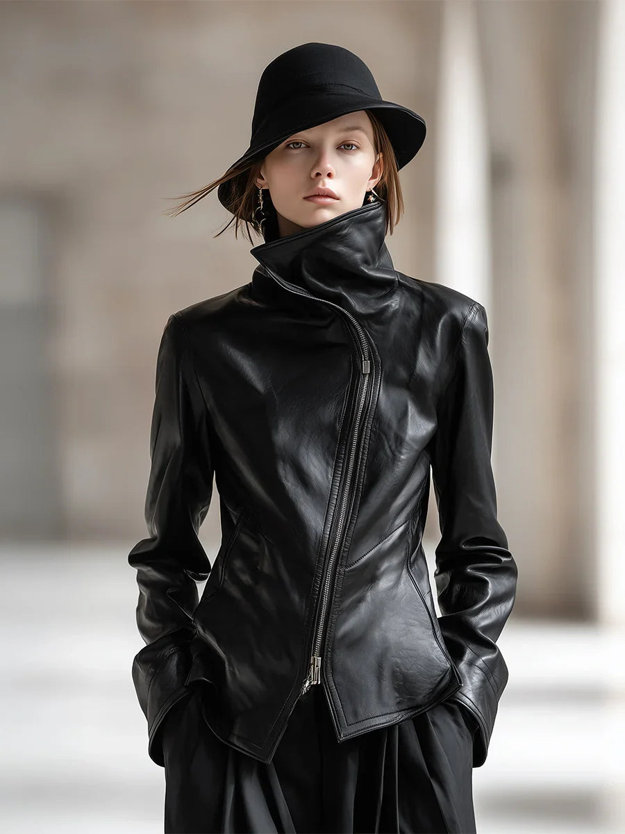 Leather-Look Biker Jacket Asymmetric Zip