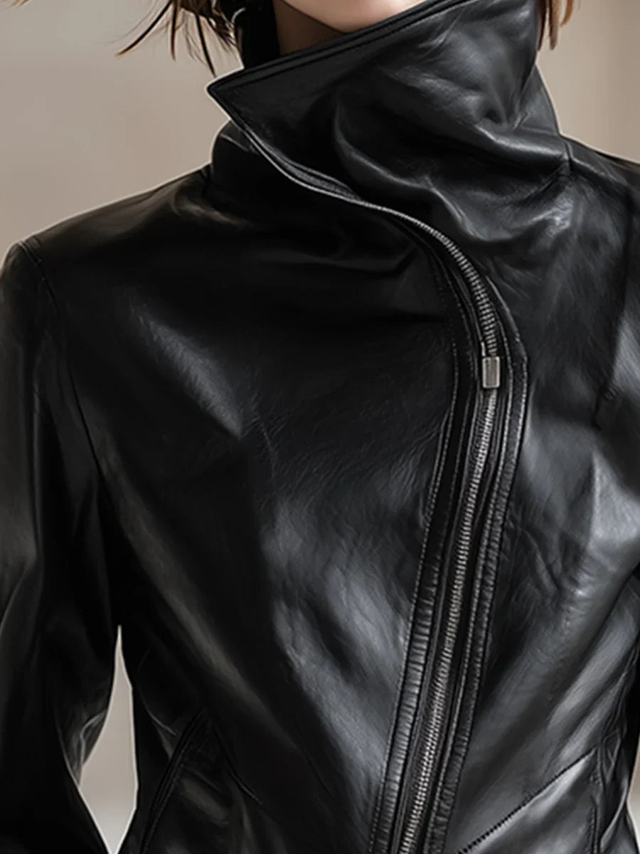 Leather-Look Biker Jacket Asymmetric Zip