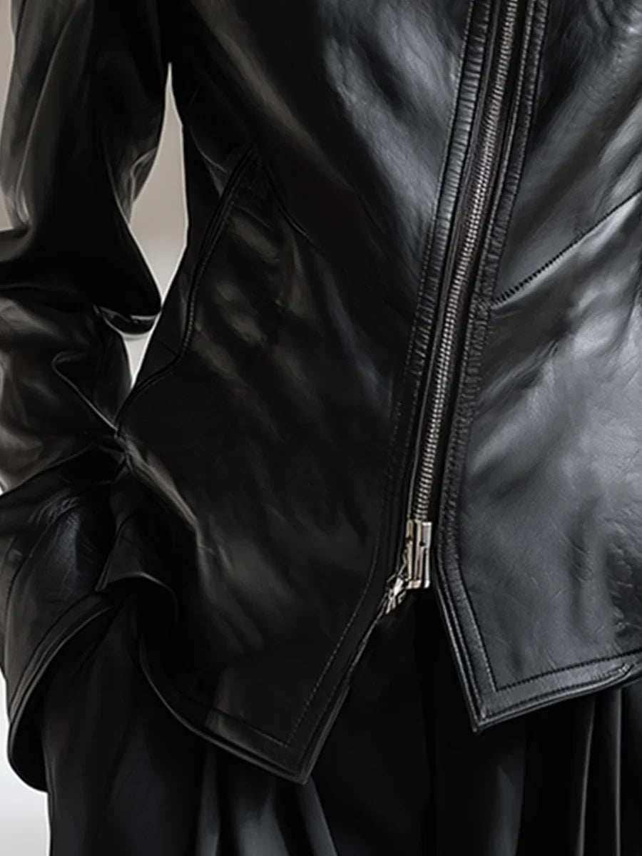 Leather-Look Biker Jacket Asymmetric Zip