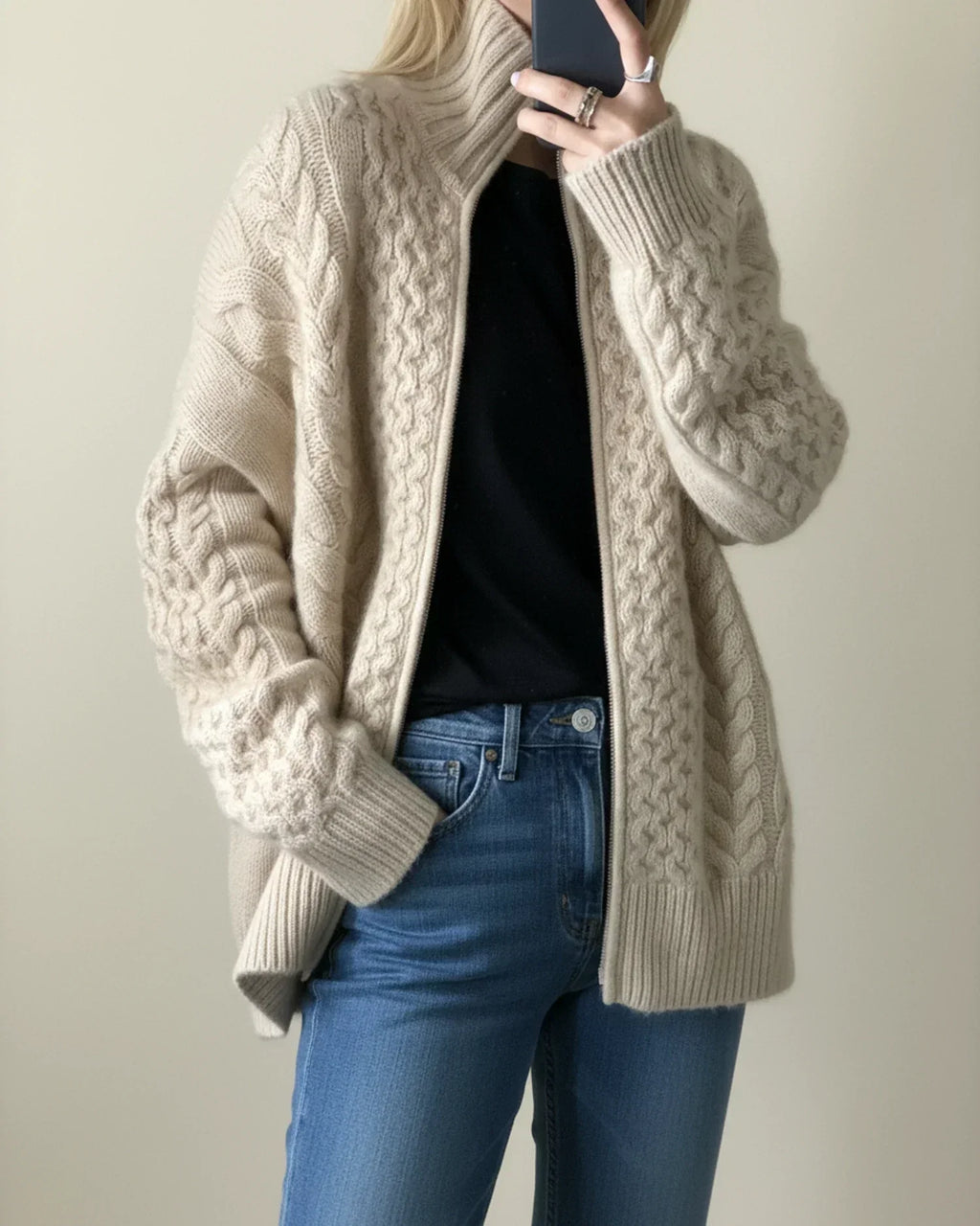 Chunky Cable Knit Full Zip Jumper