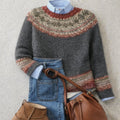 Nordic knit relaxed crew neck jumper in gray, front view