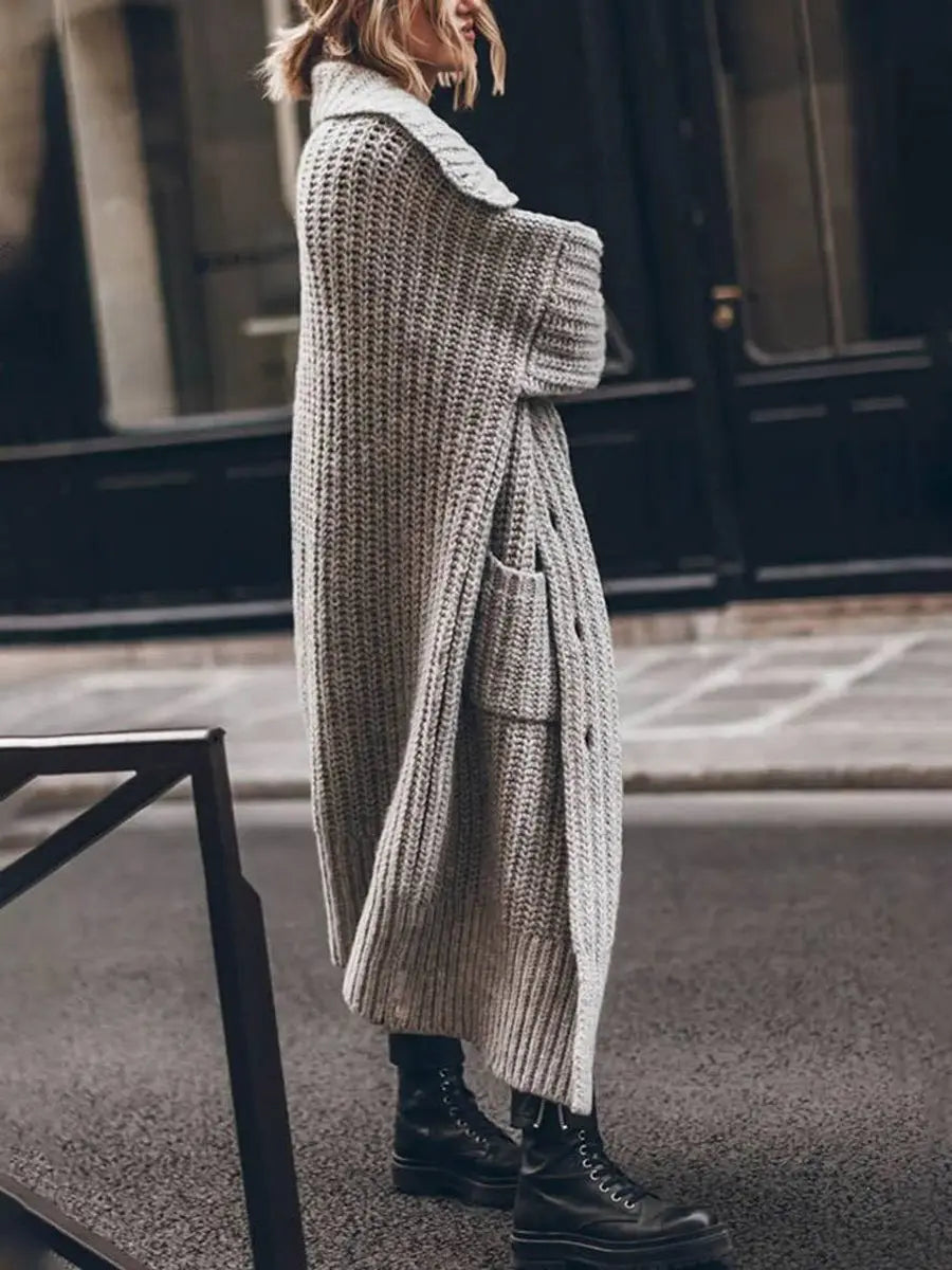 Chunky Knit Cardigan Lapel Longline Oversized