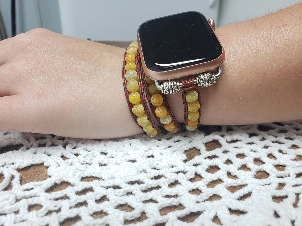 Yellow Agate Leather Apple Watch Band-WB-LB-0002