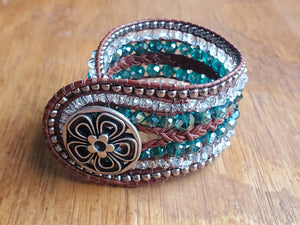 Beaded Leather Cuff - PP-7