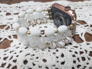 White Beaded Apple Watch Band-WB-EB-0002