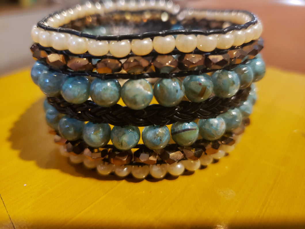 Turquoise Swirl Agate Leather Bracelet-B6-675-0001