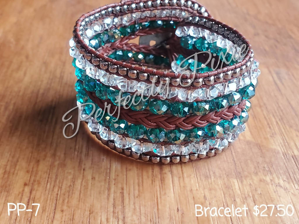 Beaded Leather Cuff - PP-7