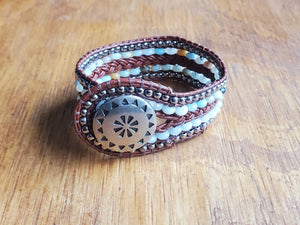 Beaded Leather Cuff - PP-9