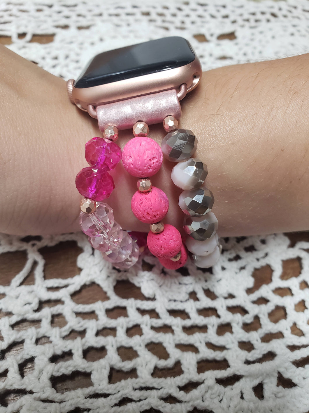 Pink Beaded Apple Watch Band-WB-EB-0005