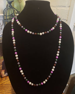 Multi-Colored Pearl Knotted Necklace-N8-52-0001