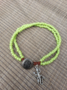 Sour Apple Beaded leather Anklet-A6S-8-0001