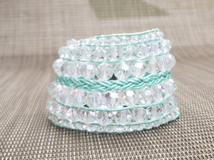 Clear Faceted Leather Bracelet-B8-725-0001
