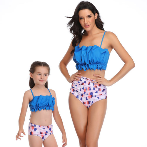 Ksw12 Blue Ruffle Top With colorful Bottom (KIDS)