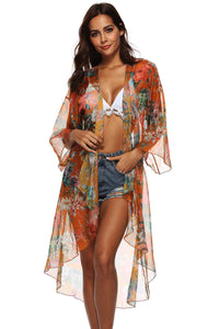 0000 Floral Three- Quarter Sleeve Cover Up