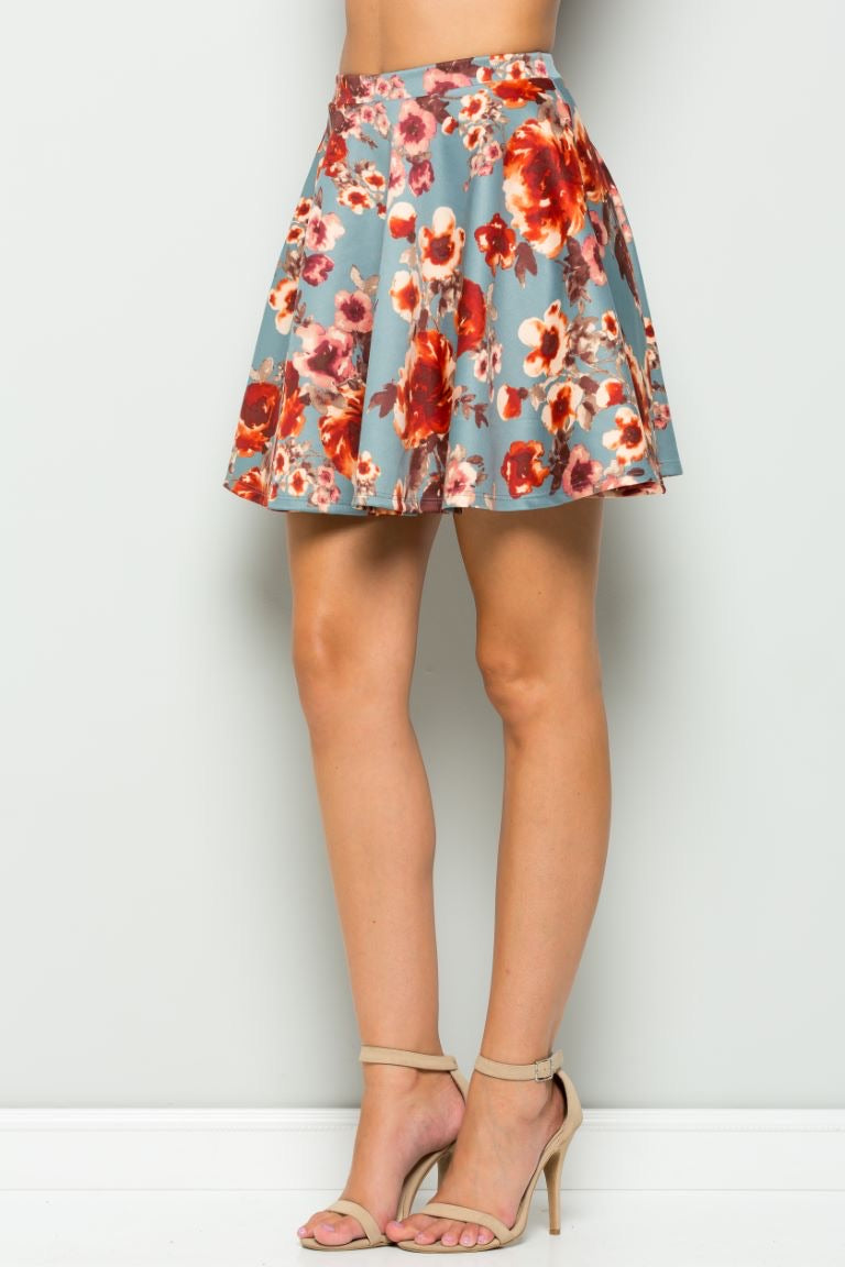 0176 blue and red floral skirt