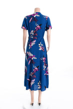 Load image into Gallery viewer, 2031 short sleeve v-neck royal blue long floral dress