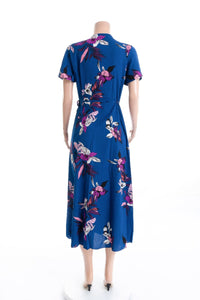 2031 short sleeve v-neck royal blue long floral dress