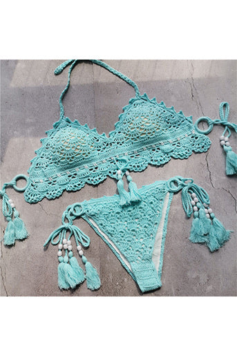 Sw25 Baby Blue Hand Knitted Lace Two Piece